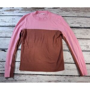 COS Women's Crewneck‎ Long Sleeves Color Block Pink Brown Pullover Sweater XS